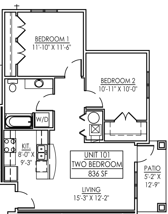 Two Bedroom One Bath Floor Plan 4